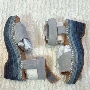 Frye & Co. Amber Espadrille Wedge 71604 Womens Blue Suede Wedges Heels Shoes 9.5